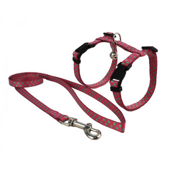 CAT HARNESS WITH LEASH PLAID FUCHSIA MEDIUM